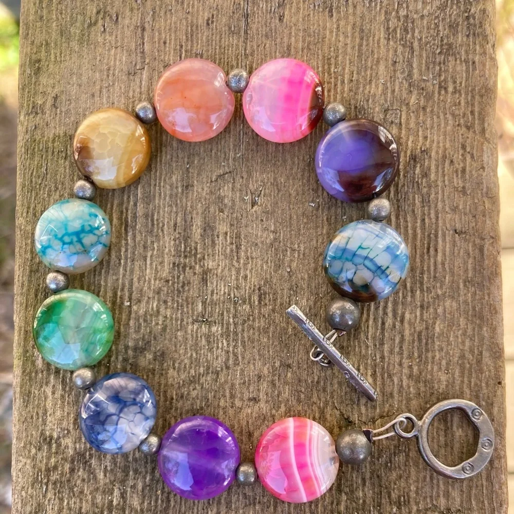 HANDMADE BRACELET Colorful Rainbow Silver Purple Pink Yellow Blue Green Orange